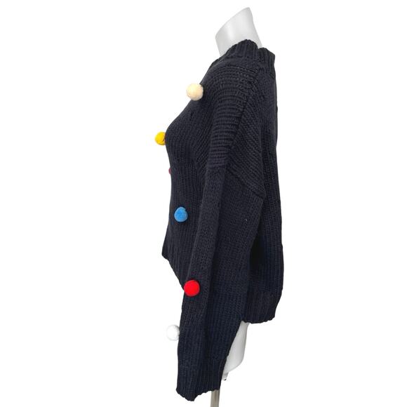 Cider Women's Blue Pom Poms Chunky Knit Long Sleeve Pullover Sweater Top Size M - Picture 2 of 9